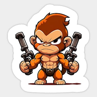 Armored Cute Muscular Monkey Holding a Rifle Sticker